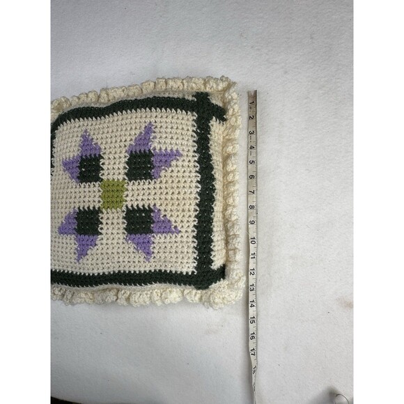 Vintage Granny Square Hand Made Crochet Pillow Purple Ruffle - Picture 7 of 8